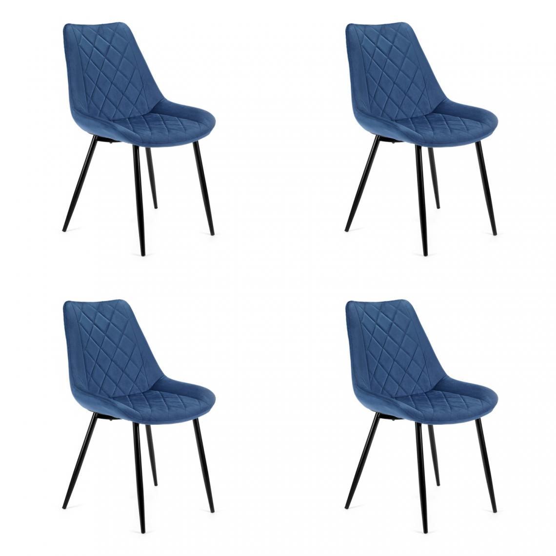 Hucoco - TERLO - Chaise rembourrée 4 pcs style moderne salon/salle à manger - 84x44x43 - Pieds en métal - Bleu - Chaises