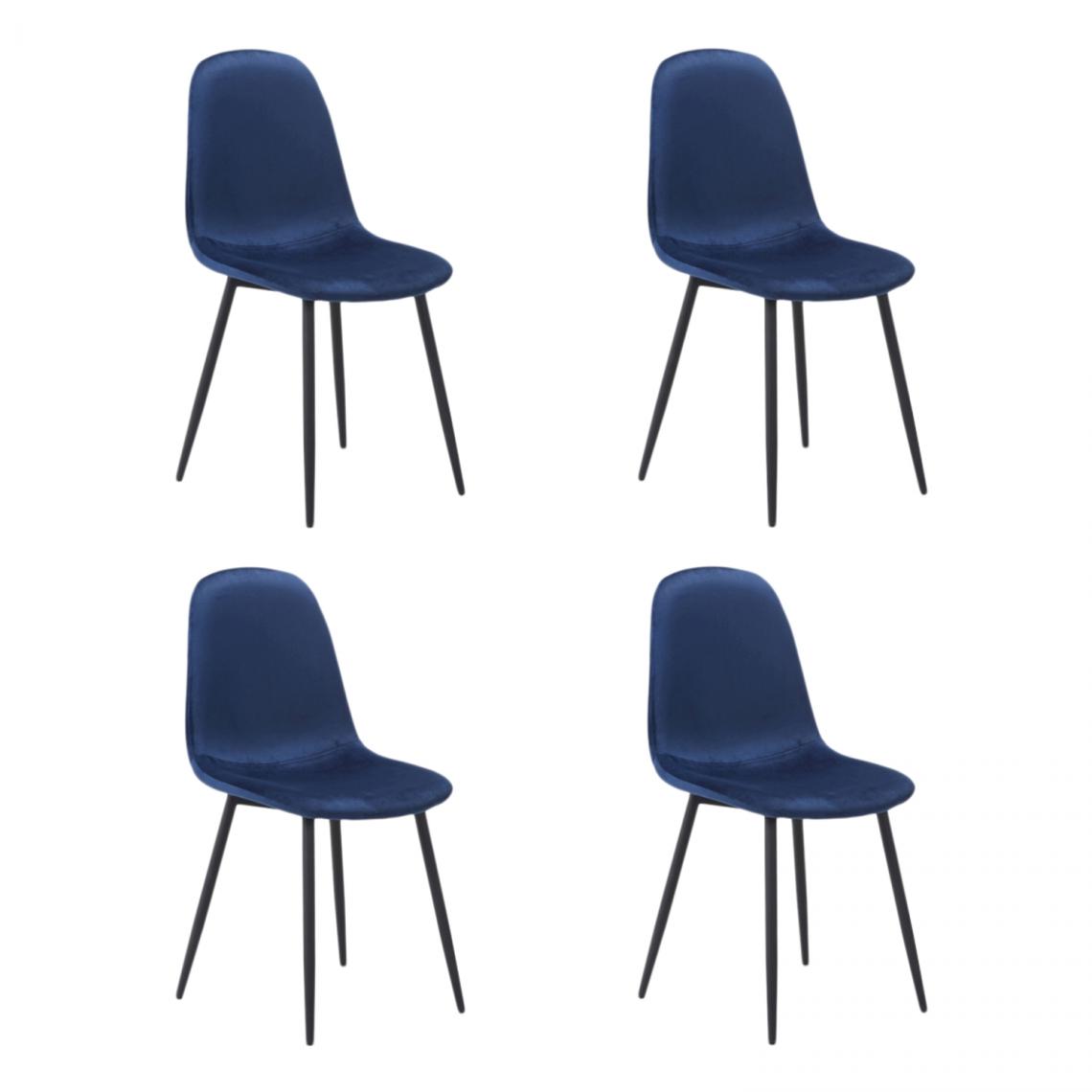 Hucoco - FOKZ - Lot de 4 chaises style scandinave - 86x44x39 cm - Tissu velouté - Pieds robustes en métal - Blue - Chaises