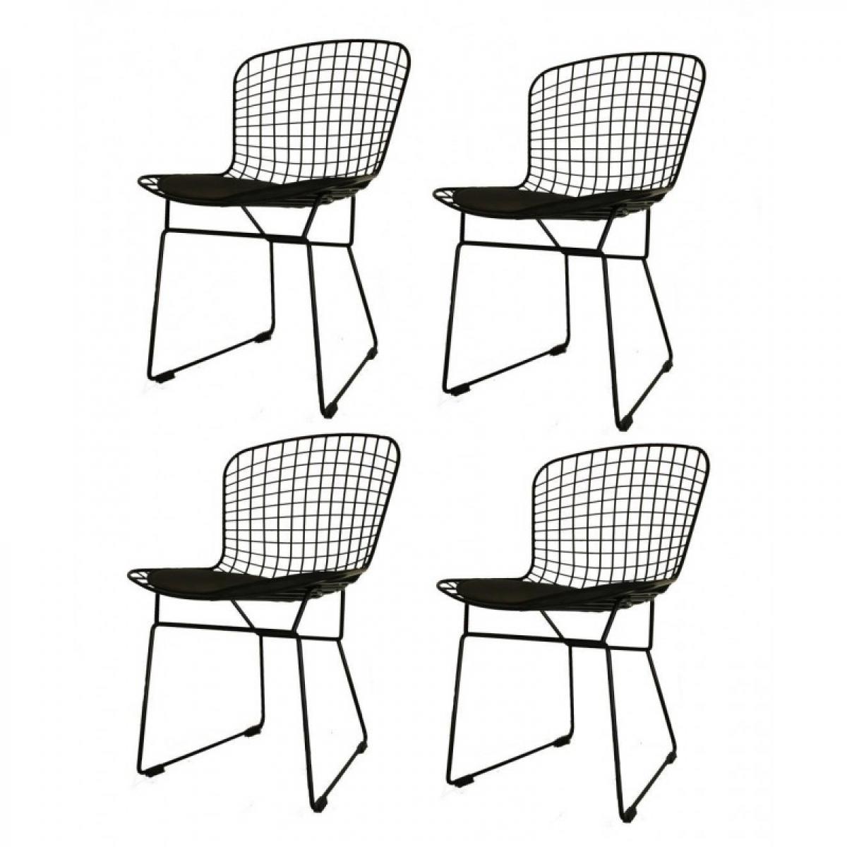 Meubletmoi - 4 chaises fauteuils filaires métal noir - Spy - Chaises