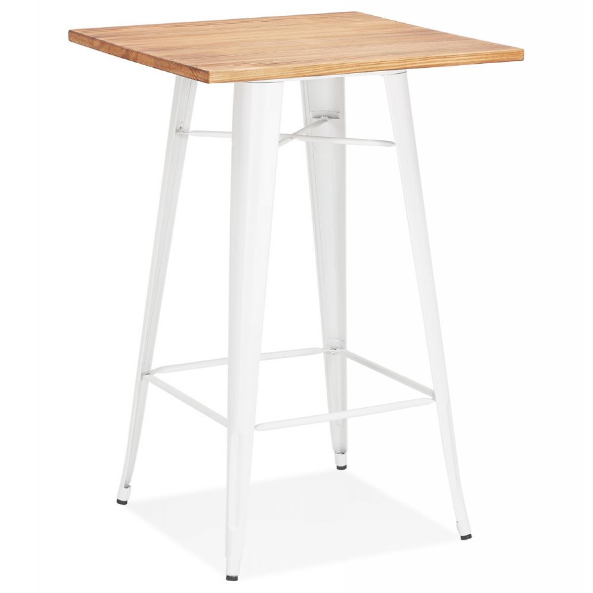 Alterego - Table haute style industriel 'DARIUS' en bois foncé et pieds en métal blanc - Tables à manger