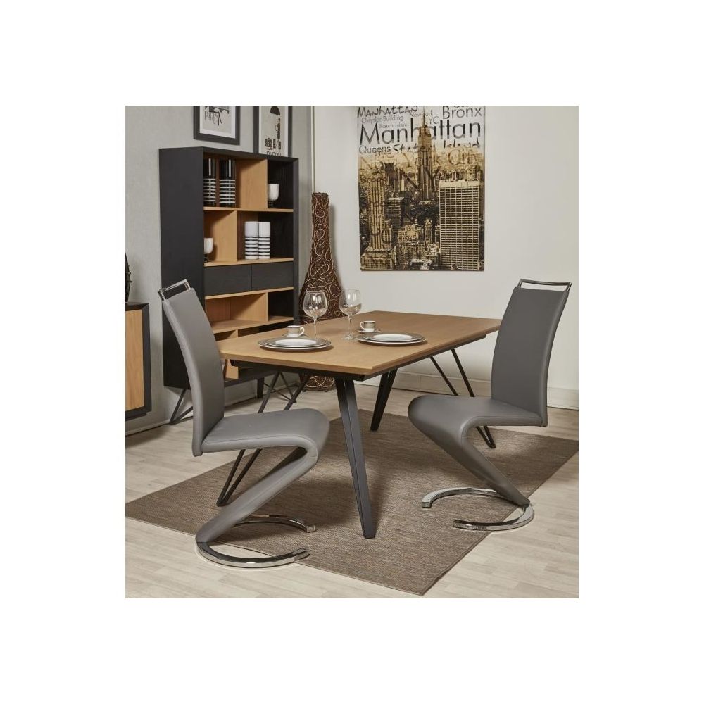 marque generique - CHAISE SIDNEY Lot de 2 chaises de salle a manger en métal - Revetement simili gris - Contemporain - L 49,5 x P 61 cm - Chaises