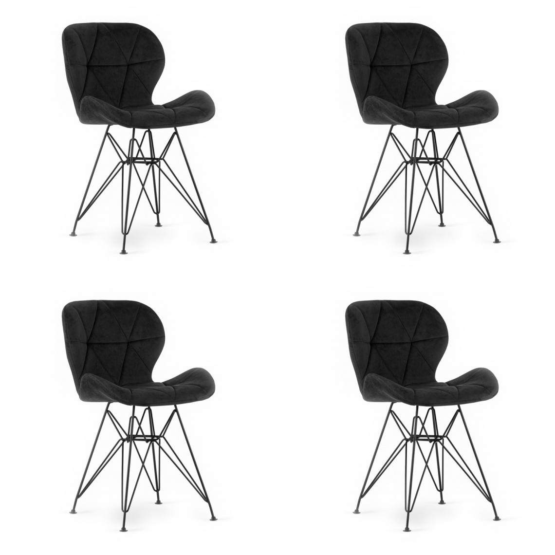 Hucoco - NESTY - Lot de 4 chaises en velours style moderne - 73x53x47 cm - Chaise de salle à manger - Noir - Chaises