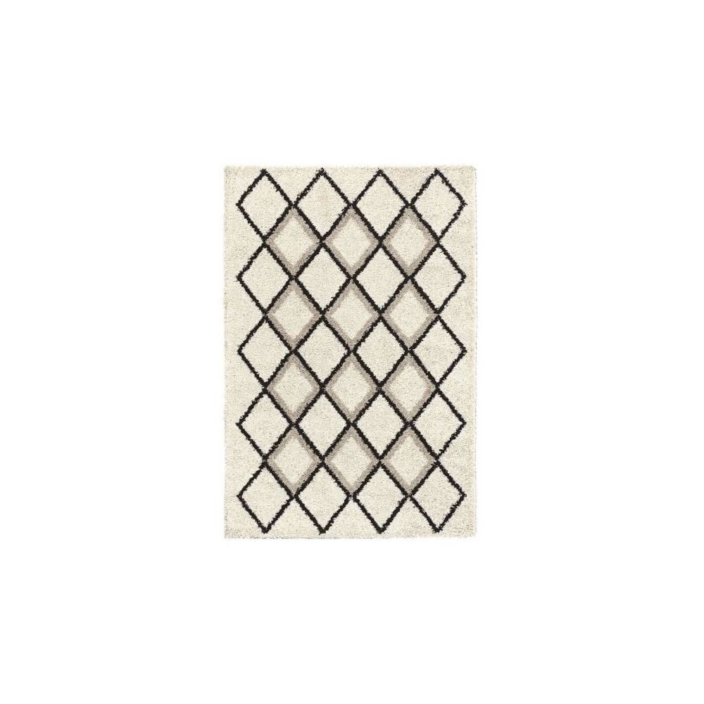NAZAR - SUZAN Tapis de salon Shaggy - Style berbere - 150 x 220 cm - Creme et gris - Motif géométrique - Tapis