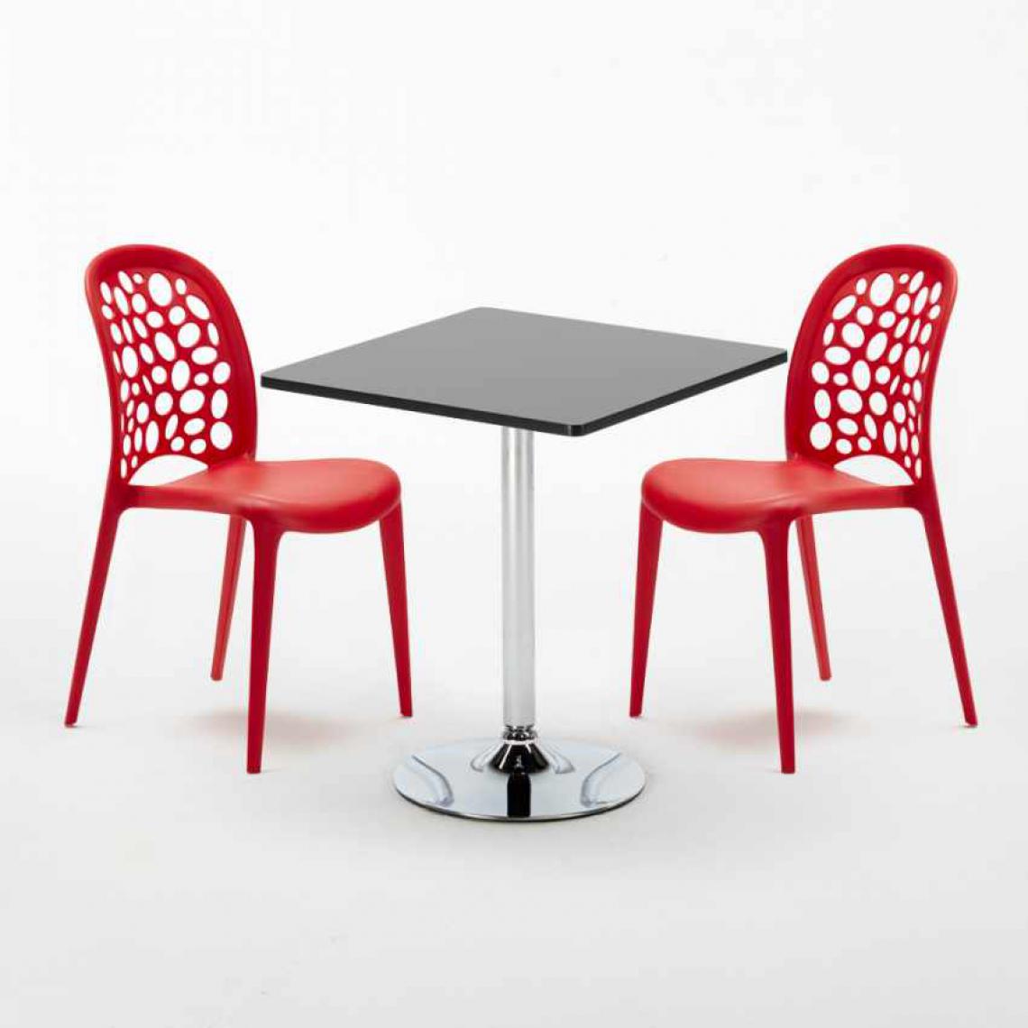 Ahd Amazing Home Design - Table Carrée Noire 70x70cm Avec 2 Chaises Colorées Set Intérieur Bar Café WEDDING Mojito, Couleur: Rouge - Tables à manger