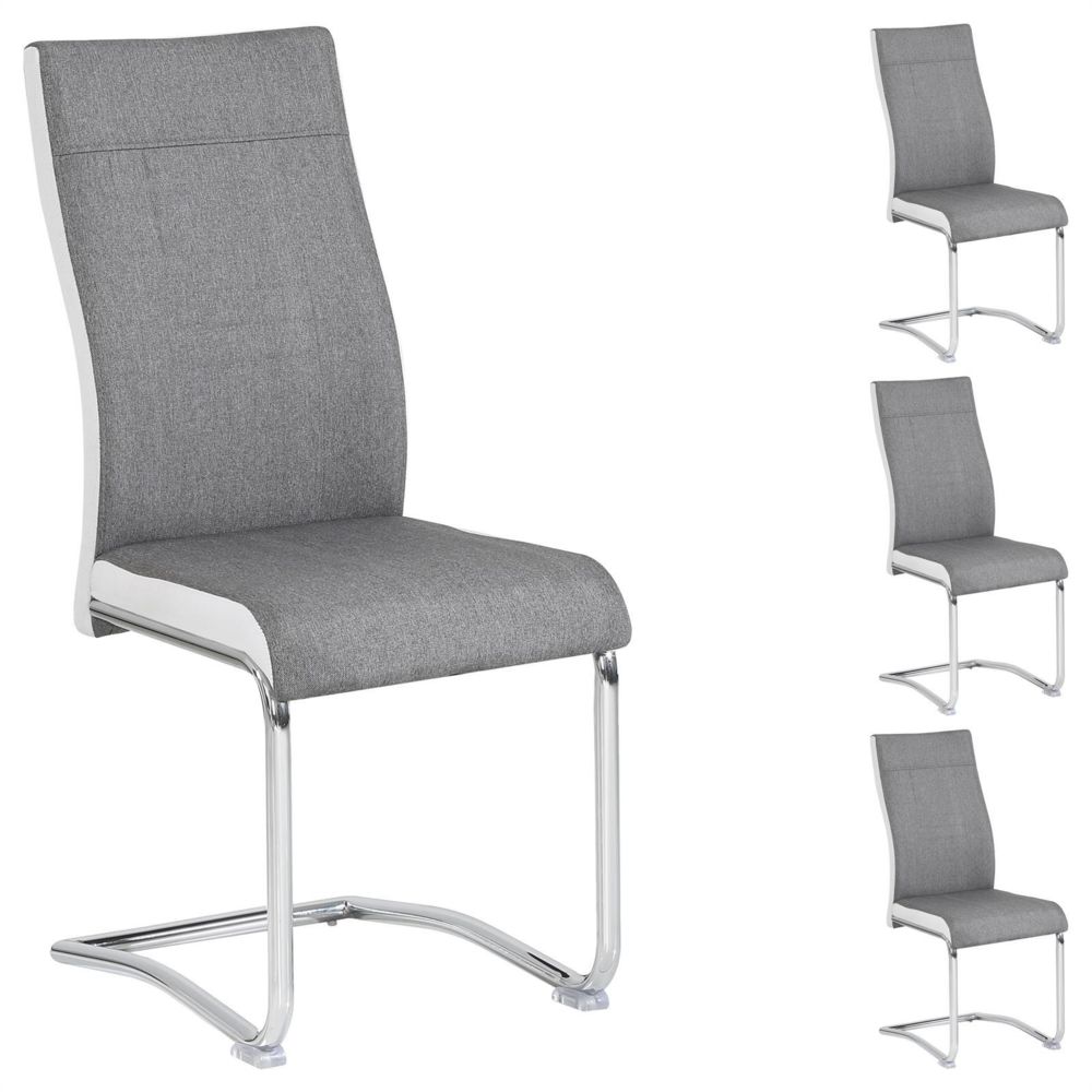 Idimex - Lot de 4 chaises ALBA, en tissu gris et blanc - Chaises