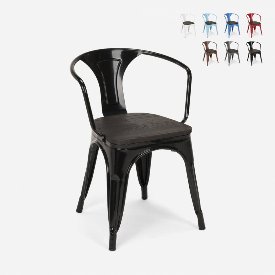 Ahd Amazing Home Design - Chaises design industriel en bois et métal de style Tolix Cuisines de bar Steel Wood Arm, Couleur: Noir - Chaises