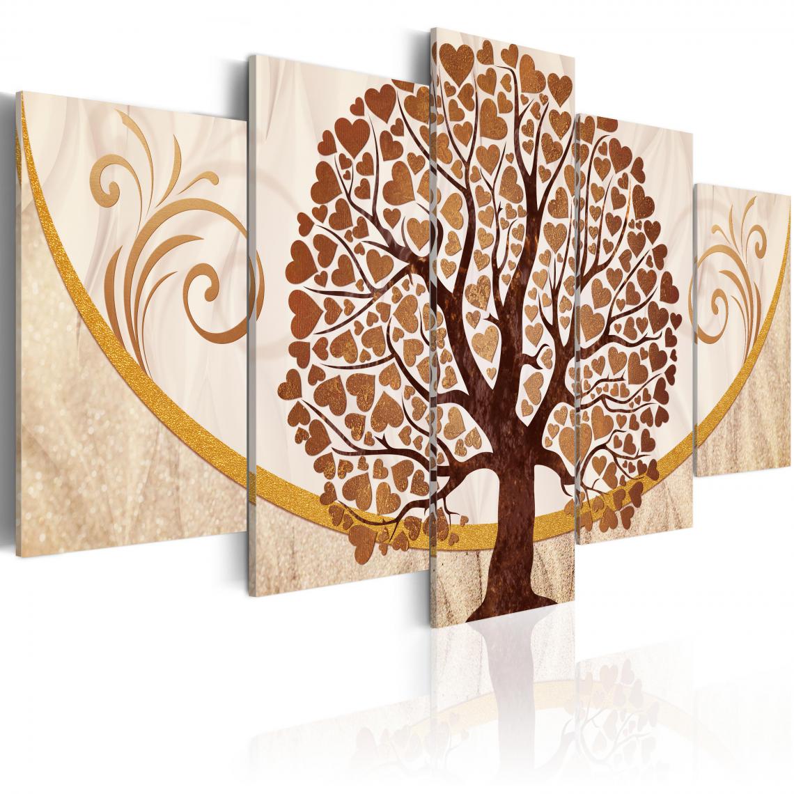 Decoshop26 - Tableau sur toile en 5 panneaux décoration murale image imprimée cadre en bois à suspendre Arbre doré de l'amour 100x50 cm 11_0000610 - Tableaux, peintures