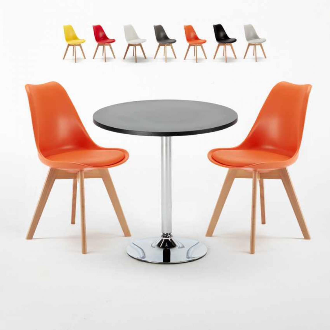 Ahd Amazing Home Design - Table Ronde Noire 70x70cm Avec 2 Chaises Colorées Set Intérieur Bar Café NORDICA Cosmopolitan, Couleur: Orange - Tables à manger