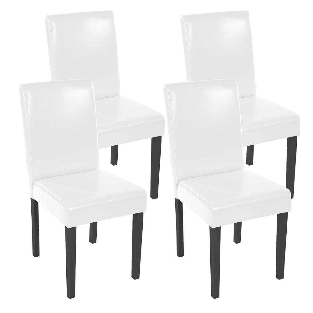 Mendler - Lot de 4 chaises de séjour Littau, cuir reconstitué, blanc, pieds foncés - Chaises