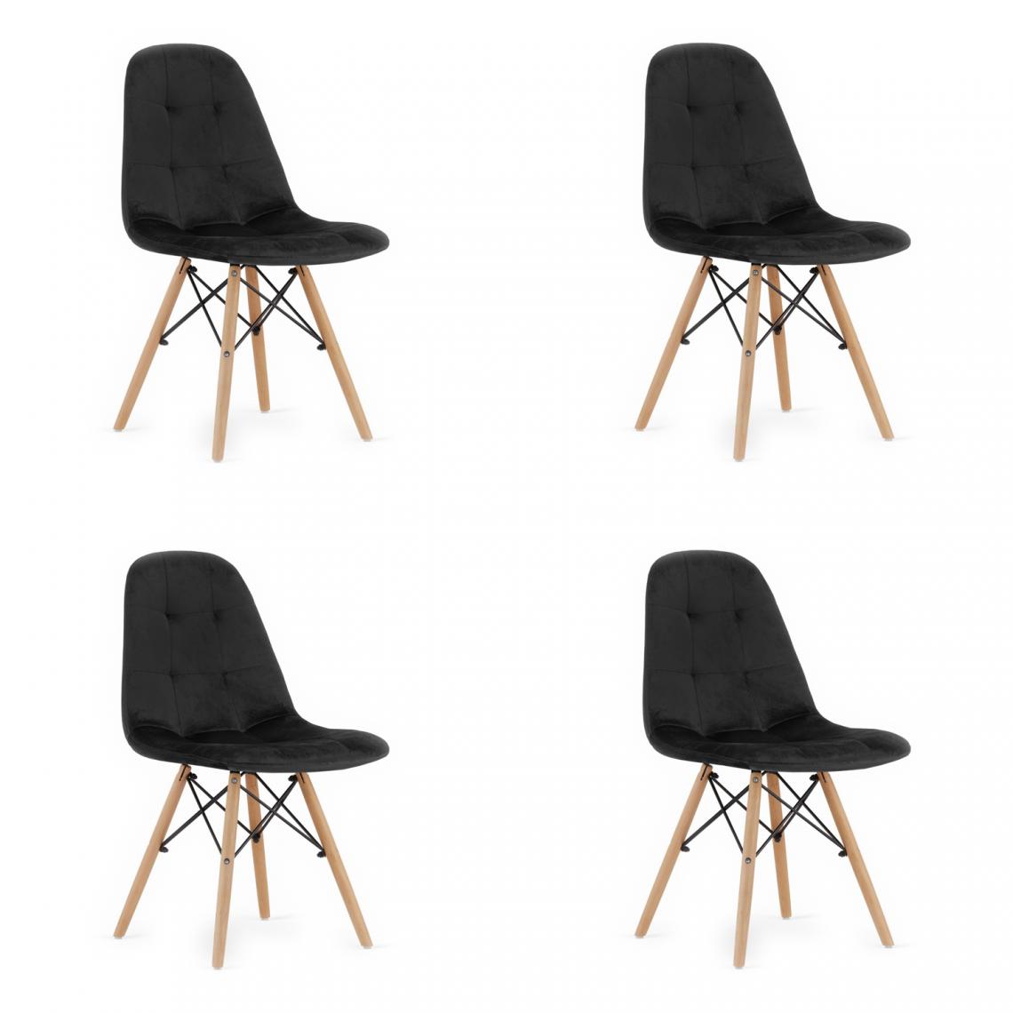 Hucoco - DUMOL - Lot de 4 chaises style moderne salon/bureau - 84x53x45 cm - Chaise de salle à manger en velours - Noir - Chaises