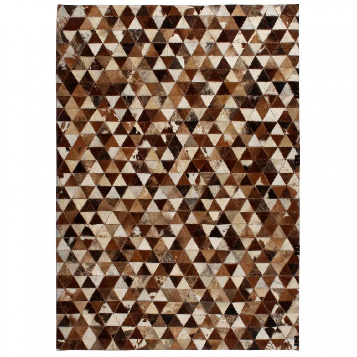 Chunhelife - Tapis Cuir véritable Patchwork 120x170 cm Triangle Marron/Blanc - Tapis