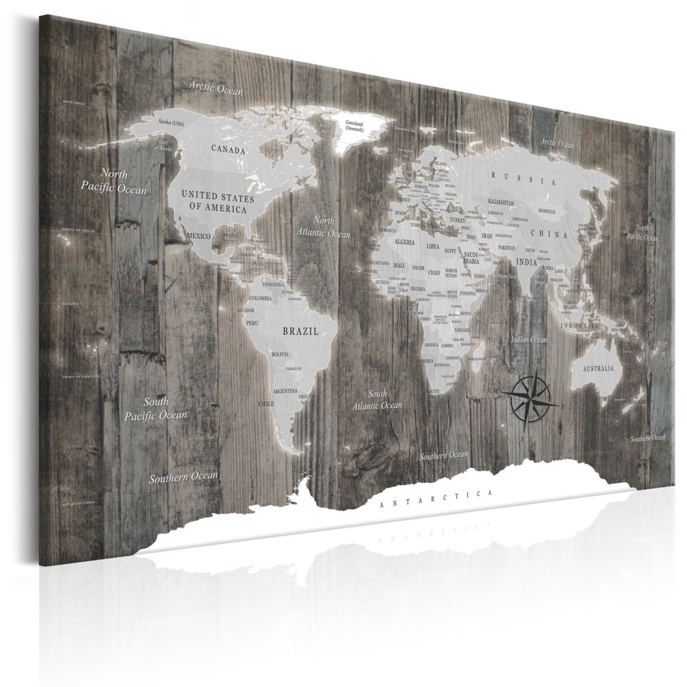Bimago - Tableau - World Map: Wooden World - Décoration, image, art | Cartes du monde | - Tableaux, peintures
