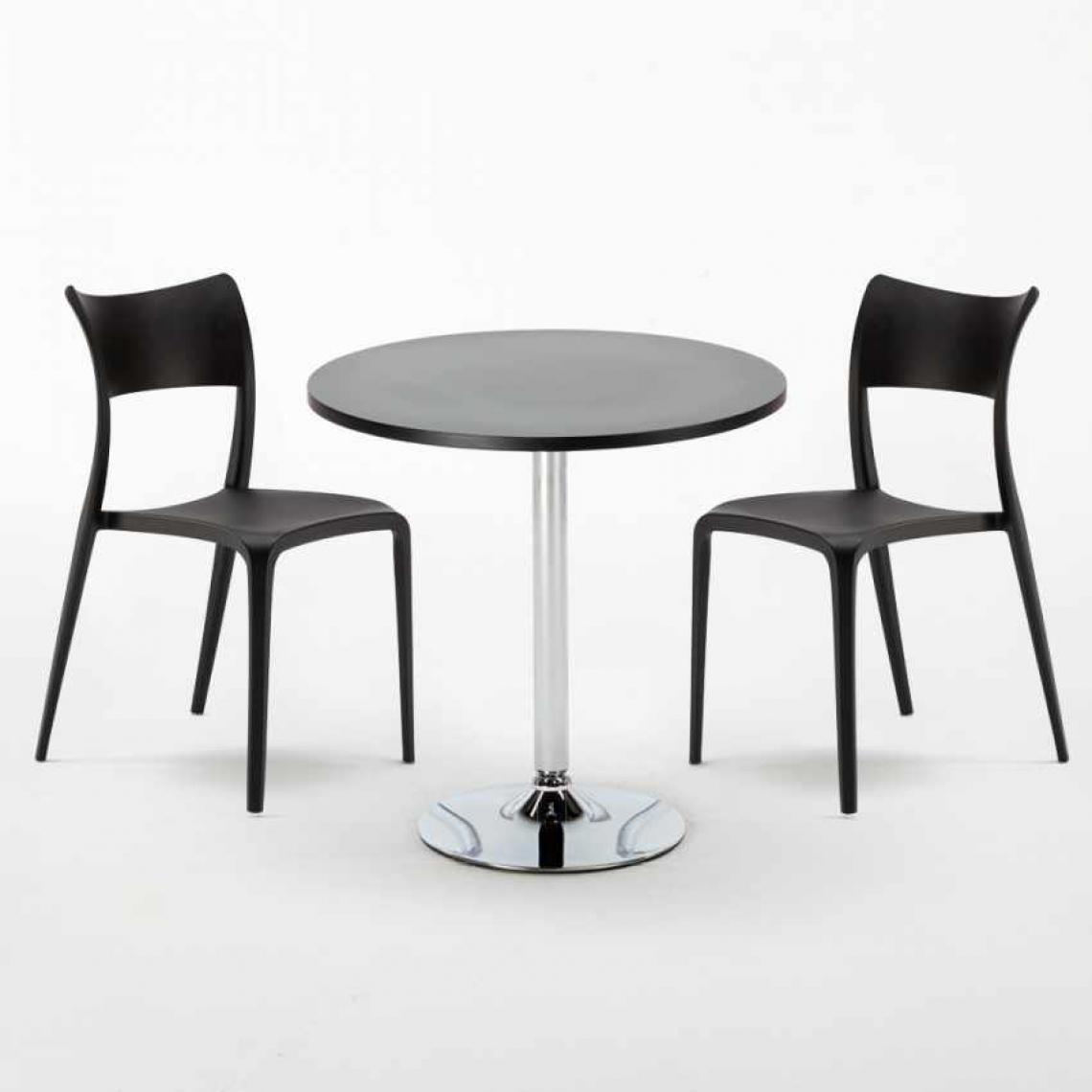 Ahd Amazing Home Design - Table Ronde Noire 70x70cm Avec 2 Chaises Colorées Set Intérieur Bar Café Parisienne Cosmopolitan, Couleur: Noir - Tables à manger
