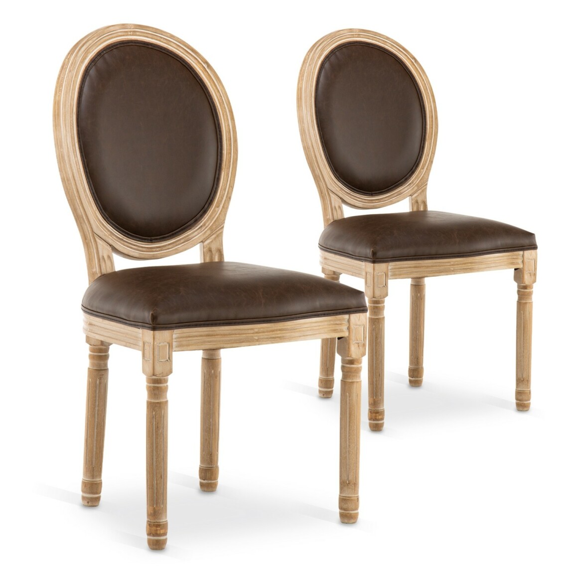marque generique - Lot de 2 chaises médaillon Louis XVI Vintage Simili Marron - Chaises