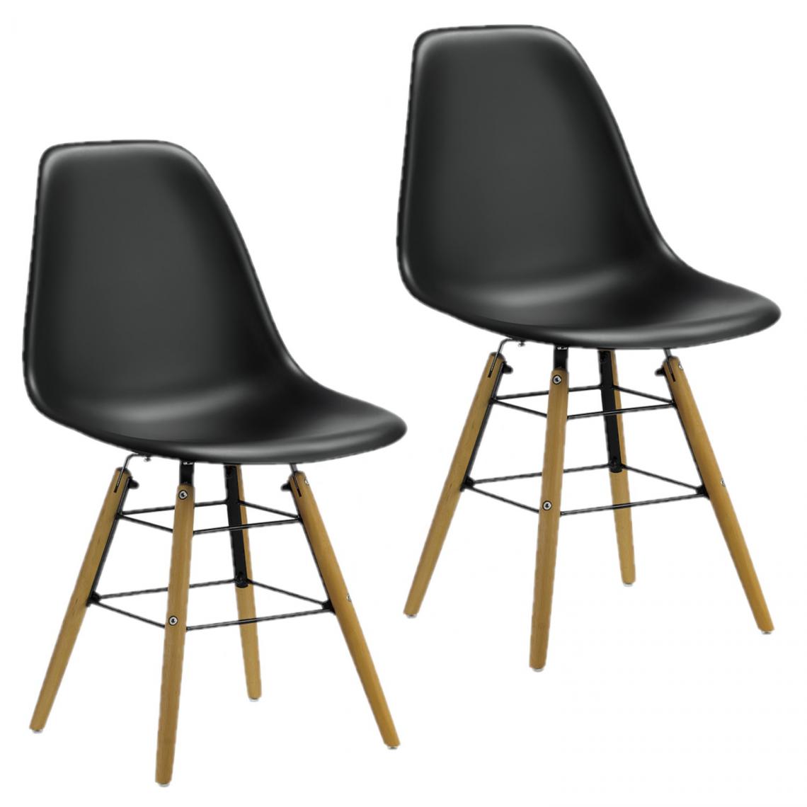 Toilinux - Lot de 2 chaises de table Liv avec pieds en bois de hêtre et châssis en métal - Hauteur d'assise 44 cm - Noir - Chaises