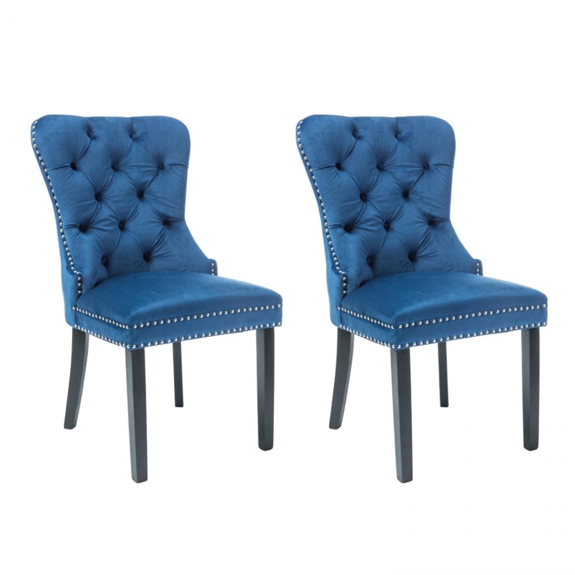 Hucoco - AMANDI - Lot de 2 chaises en tissu velouté -98x56x45 cm - Structure en bois - Style glamour - Bleu - Chaises