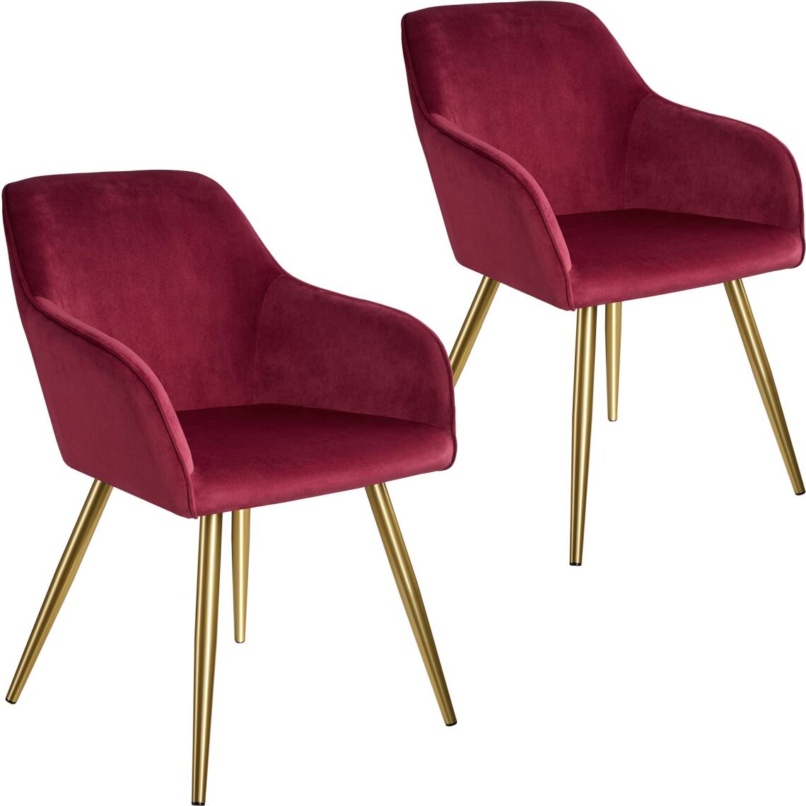 Tectake - 2 Chaises MARILYN Effet Velours Style Scandinave - bordeaux/or - Chaises