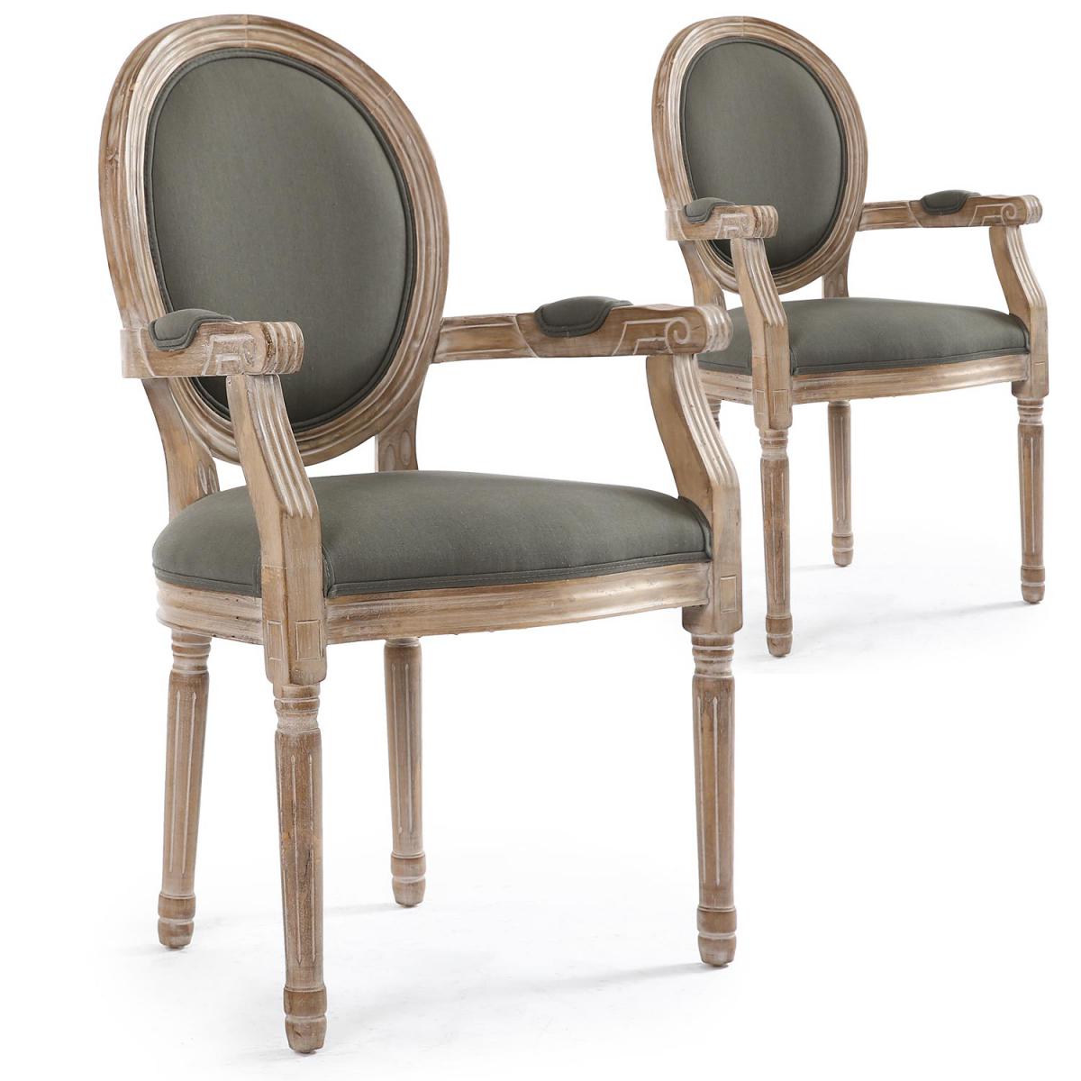 MENZZO - Lot de 2 chaises médaillon Louis XVI Cosy Tissu Gris - Chaises