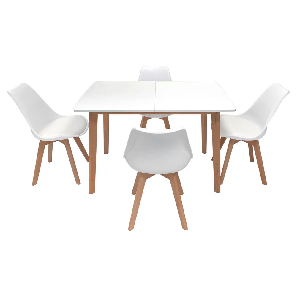 Happy Garden - Ensemble table extensible 120/160cm HELGA et 4 chaises NORA blanc - Tables à manger