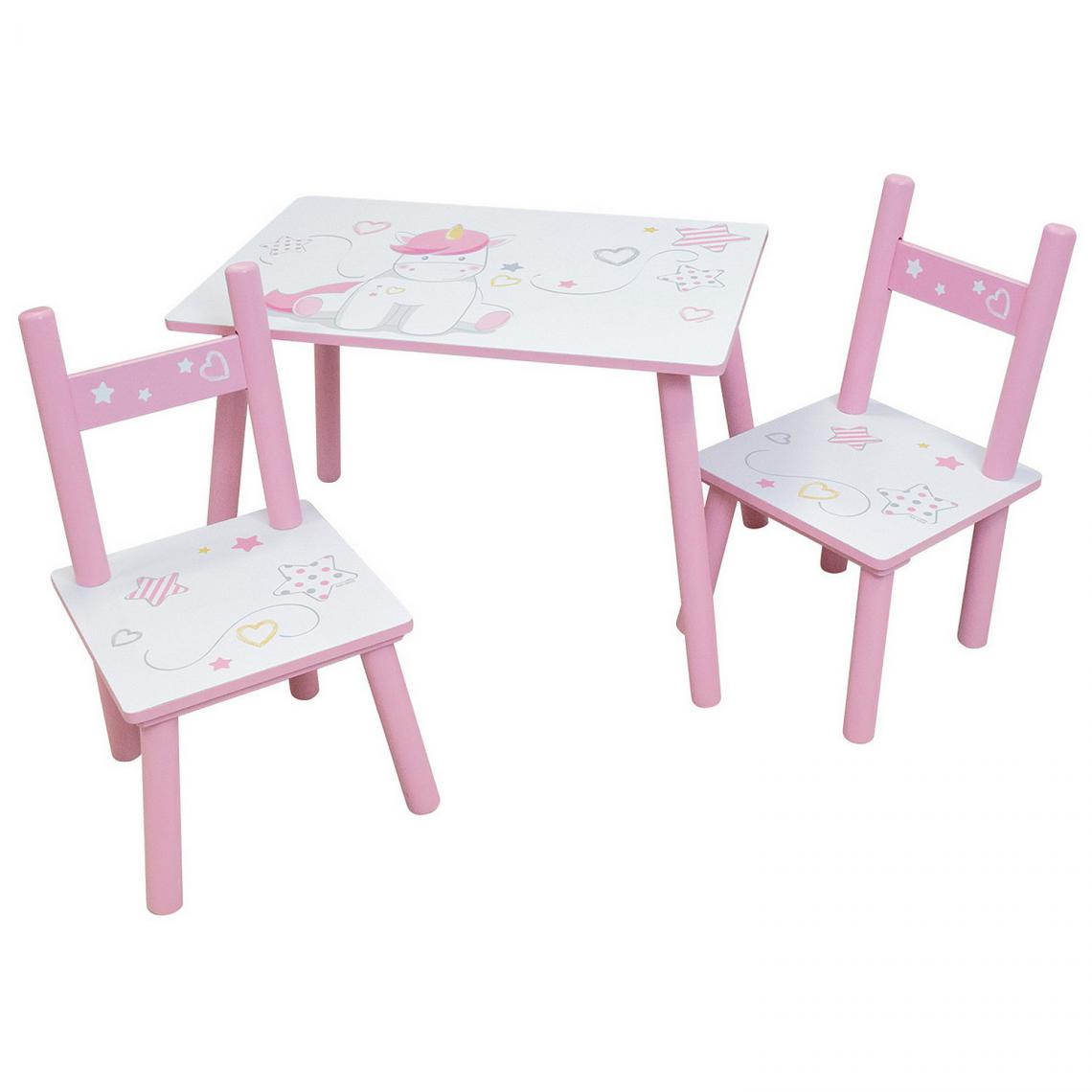 Jemini/Fun House - LICORNE TABLE RECTANGULAIRE H.41,5XL.61XP.42 CM + 2 CHAISES H.49,5XL.31XP.31,5CM POUR ENFANT - Tables à manger