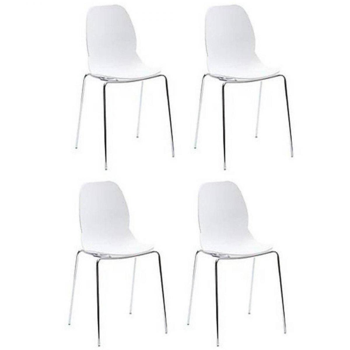 Inside 75 - Lot de 4 chaises SHELL METAL design blanche piétement chromé - Chaises