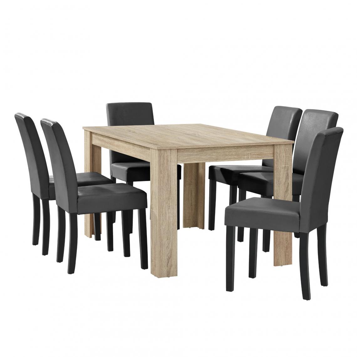Helloshop26 - Table à manger chêne avec 6 chaises gris foncé cuir-synthétique rembourré 140x90 cm 03_0004049 - Tables à manger