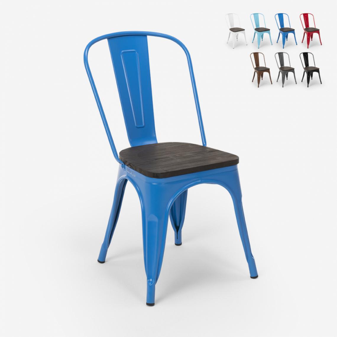 Ahd Amazing Home Design - Chaises industrielles en bois et acier Tolix pour cuisine et bar Steel Wood, Couleur: Bleu - Chaises