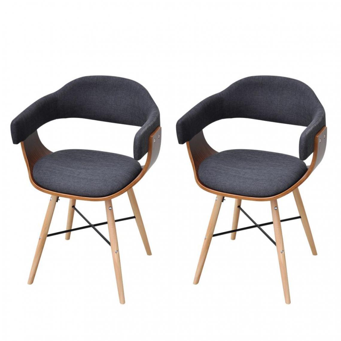 Decoshop26 - Lot de 2 chaises de salle à manger cuisine gris foncé bois courbé et tissu CDS020517 - Chaises