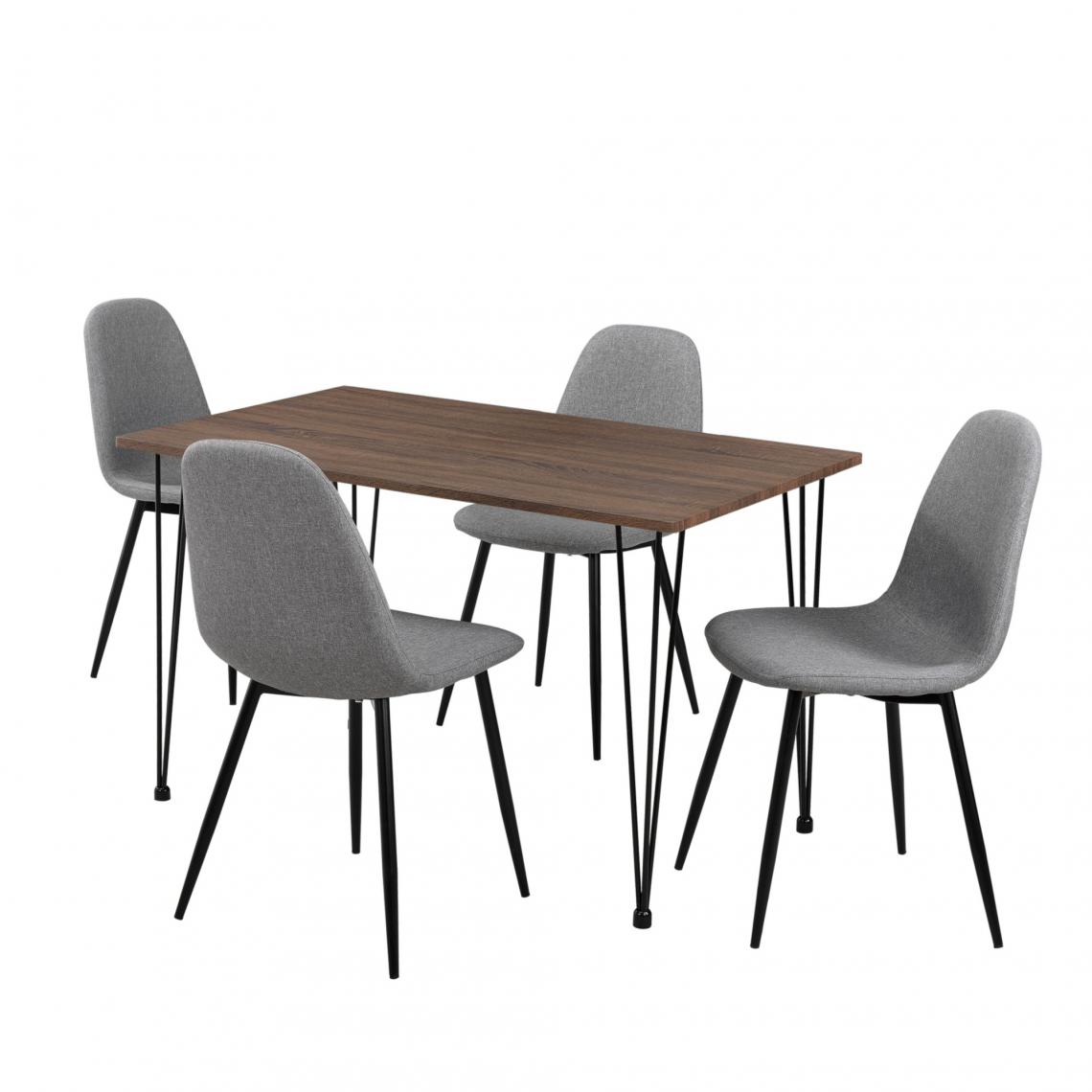 Helloshop26 - Table salle à manger aspect bois + chaise de salle à manger en kit de 4 gris 03_0003985 - Tables à manger
