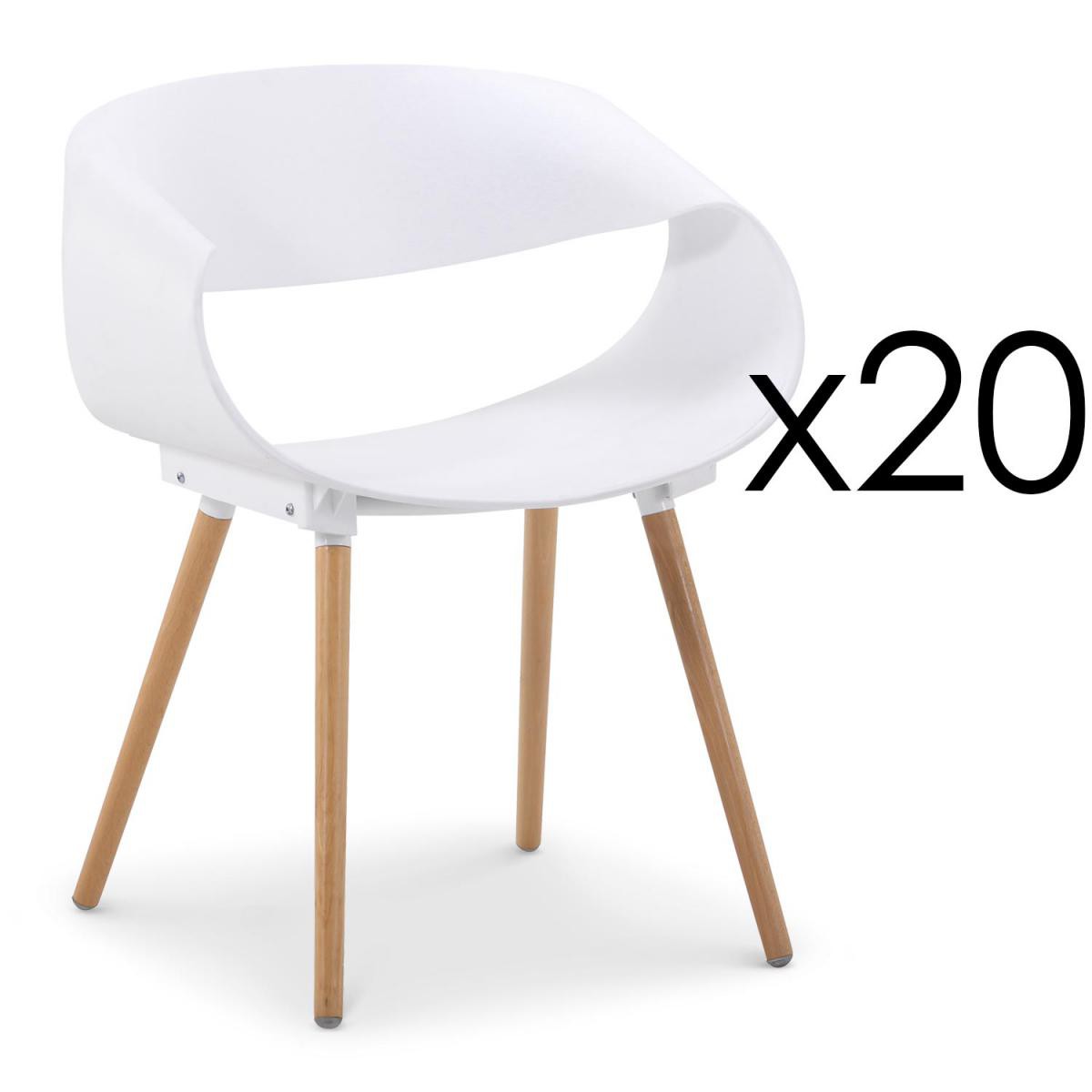 MENZZO - Lot de 20 chaises scandinaves design Zenata Blanc - Chaises