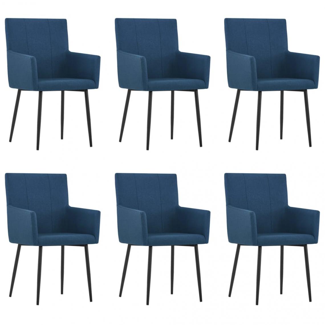 Decoshop26 - Lot de 6 chaises de salle à manger cuisine avec accoudoirs design moderne tissu bleu CDS022123 - Chaises