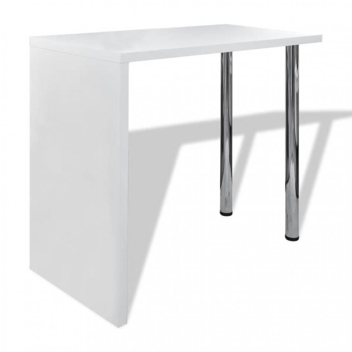 Chunhelife - Table de bar MDF avec 2 pieds en acier Haut brillance Blanc - Tables à manger