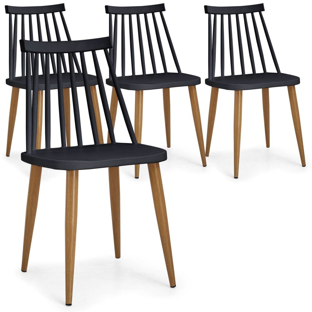 MENZZO - Lot de 4 chaises scandinaves Houlgate Noir - Chaises