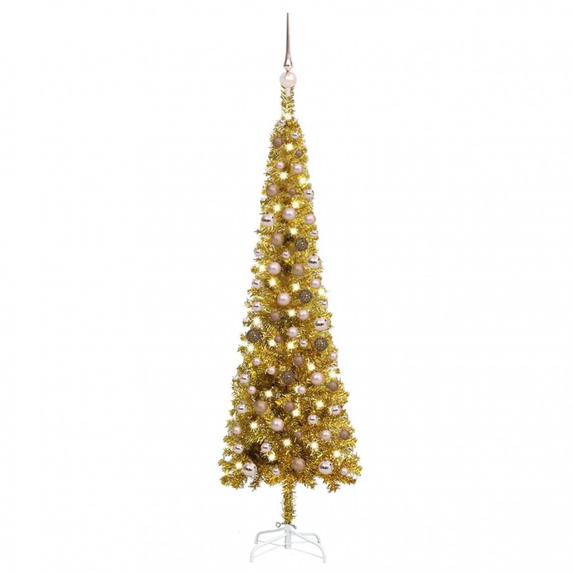 Vidaxl - vidaXL Arbre de Noël mince avec LED et boules Doré 150 cm - Sapin de Noël