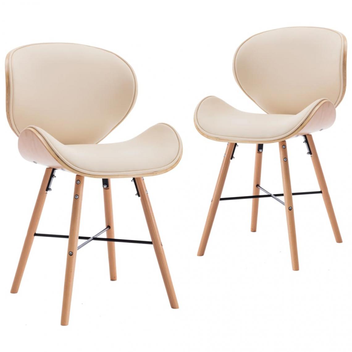 Decoshop26 - Lot de 2 chaises de salle à manger cuisine design moderne similicuir crème et bois courbé CDS020428 - Chaises