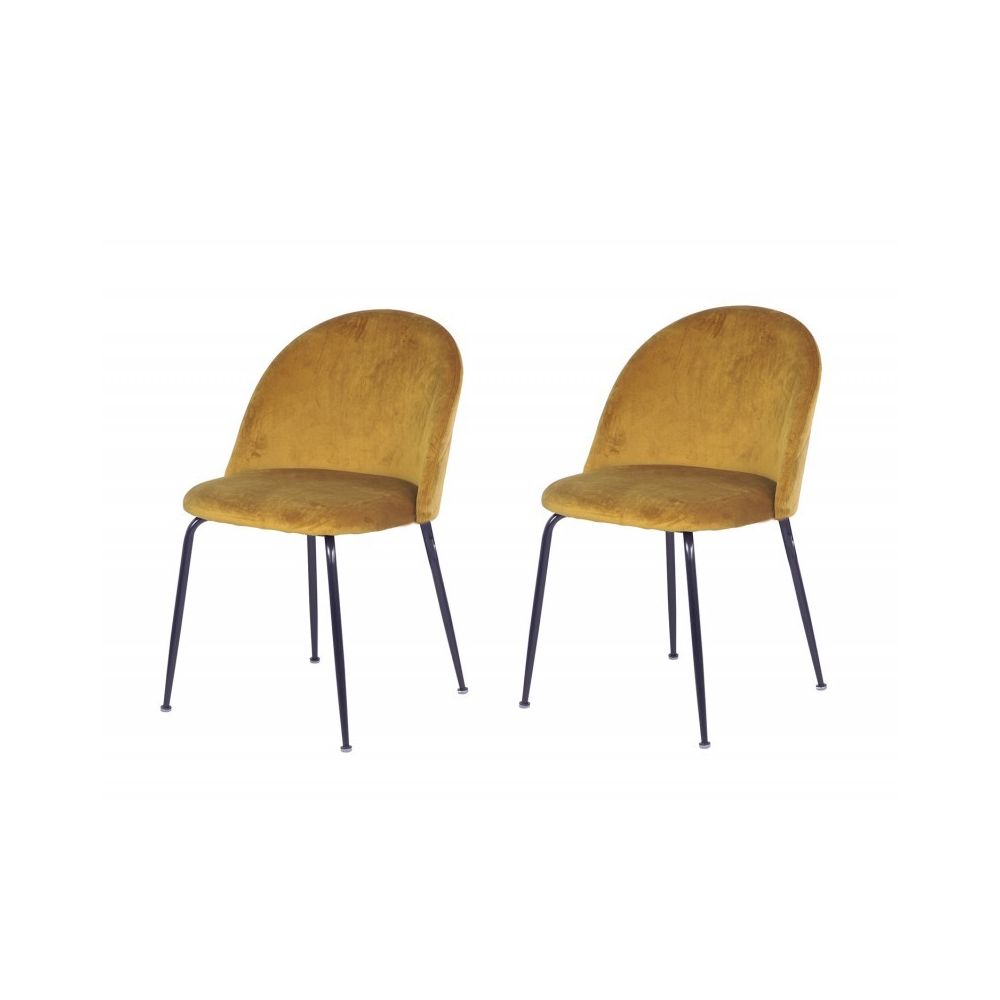 Meubletmoi - Lot de 2 chaises en velours jaune moutarde et pieds métal noir - FARA - Chaises