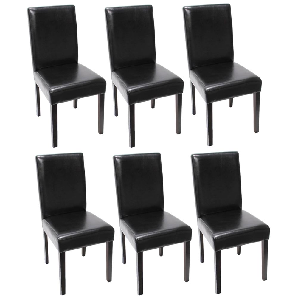 Mendler - Lot de 6 chaises de séjour Littau, cuir noir, pieds foncés - Chaises
