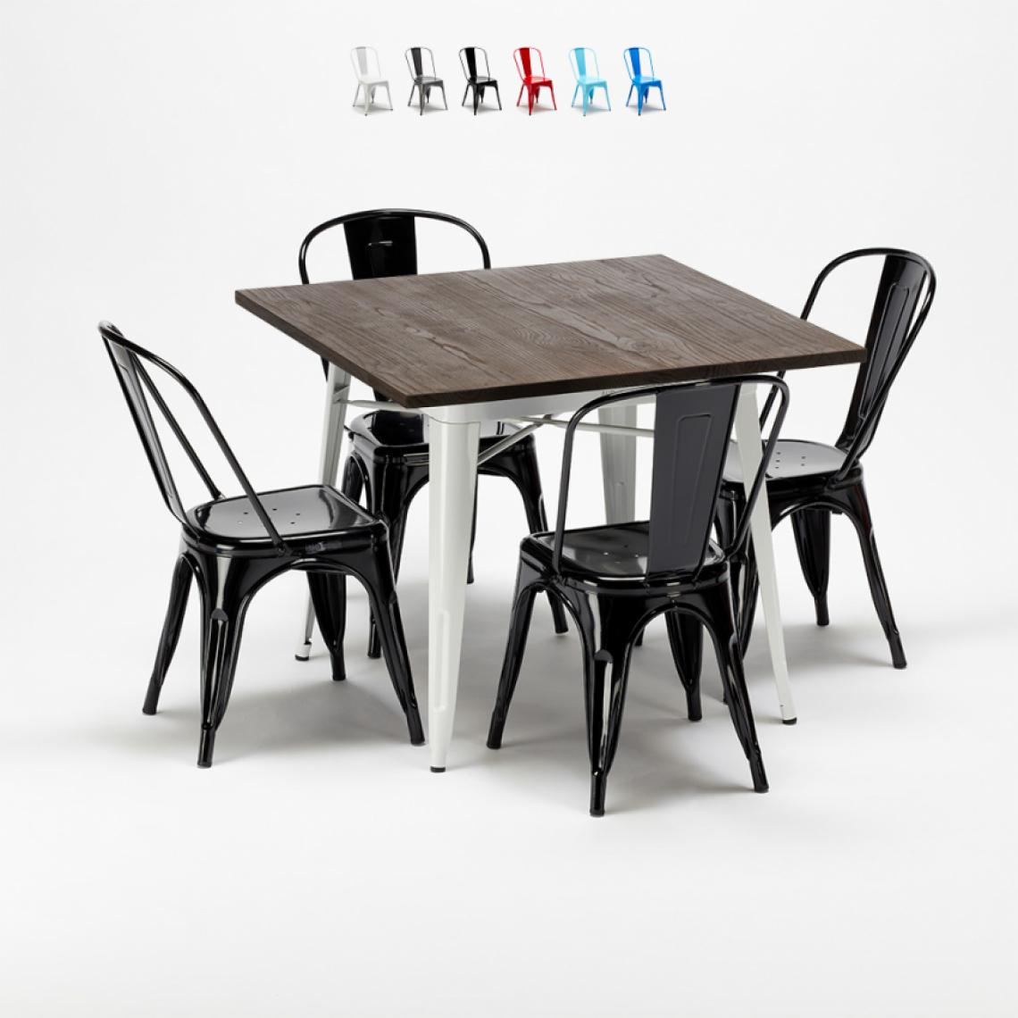 Ahd Amazing Home Design - Ensemble table et chaises carrées en métal bois Tolix style industriel Midtown, Couleur: Noir - Tables à manger