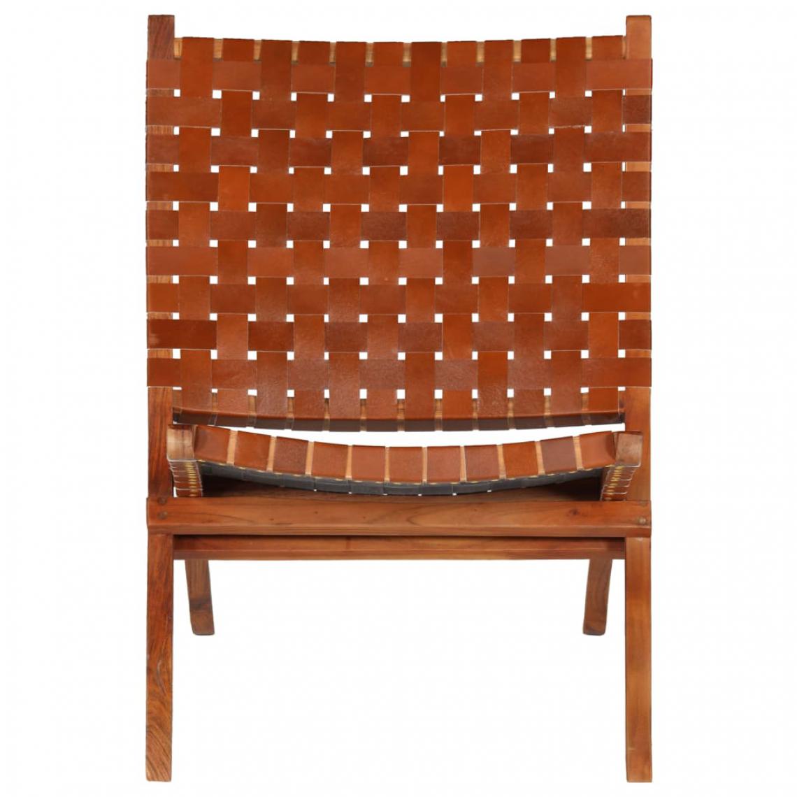 Icaverne - Icaverne - Chaises pliantes et tabourets pliants ensemble Chaise de relaxation Cuir véritable 59x72x79 cm Bandes Marron - Chaises