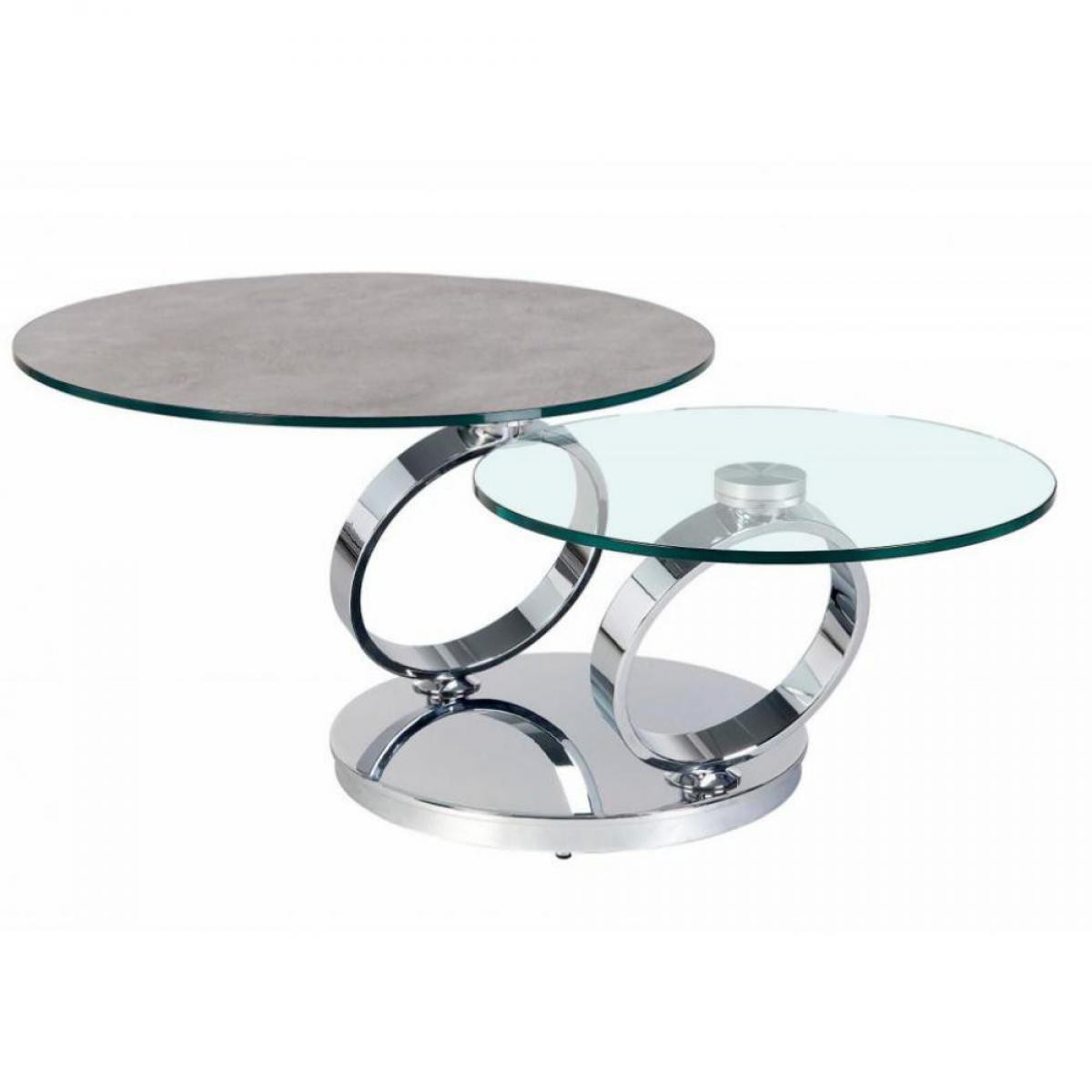 Inside 75 - Table OLYMPE à plateaux pivotants en verre et céramique CIMENT - Tables à manger