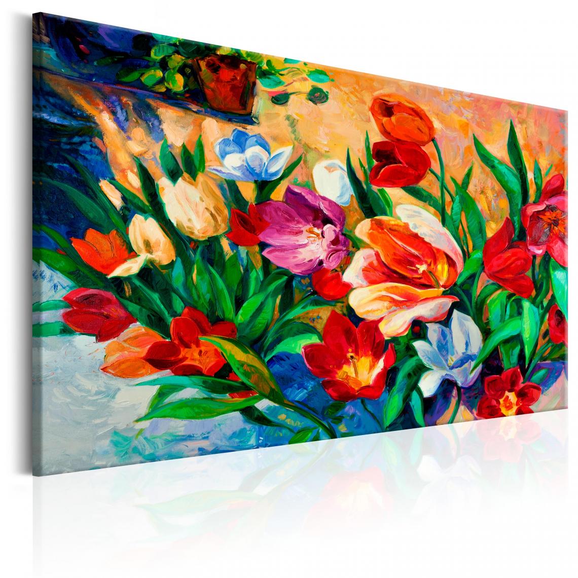 Decoshop26 - Tableau sur toile décoration murale image imprimée cadre en bois à suspendre Art des couleurs : Tulipes 90x60 cm 11_0005783 - Tableaux, peintures