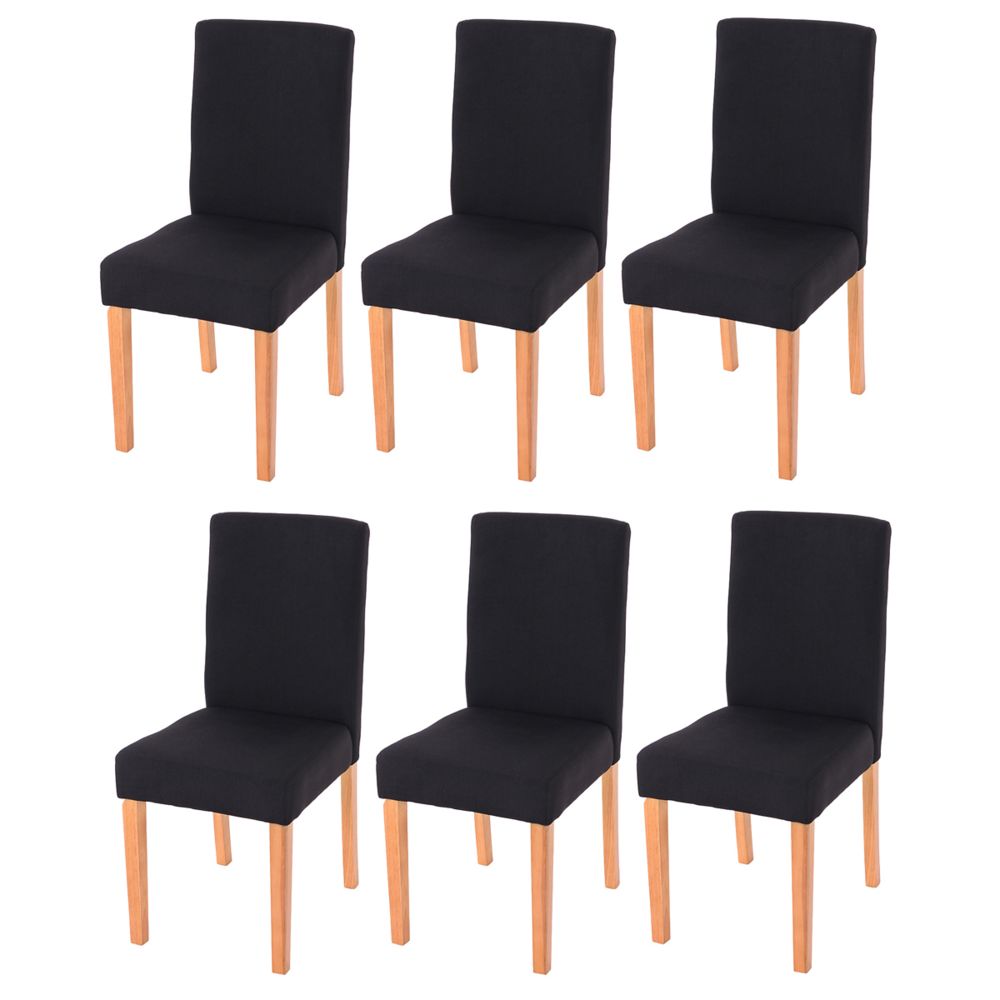 Mendler - Lot de 6 chaises de séjour Littau, tissu noir, pieds clairs - Chaises