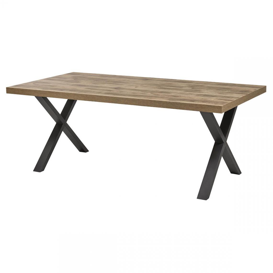 Altobuy - NILLA - Table 230cm Aspect Bois Piètement X Métal Poudré Noir - Tables à manger