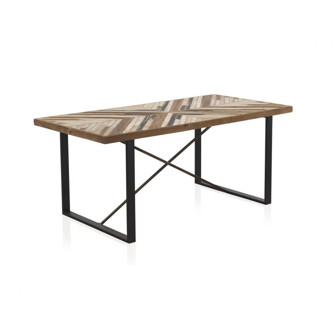 Pegane - Table à manger en bois de sapin multicolore et métal coloris noir - Longueur 180 x Hauteur 76 x Largeur 90 cm - Tables à manger