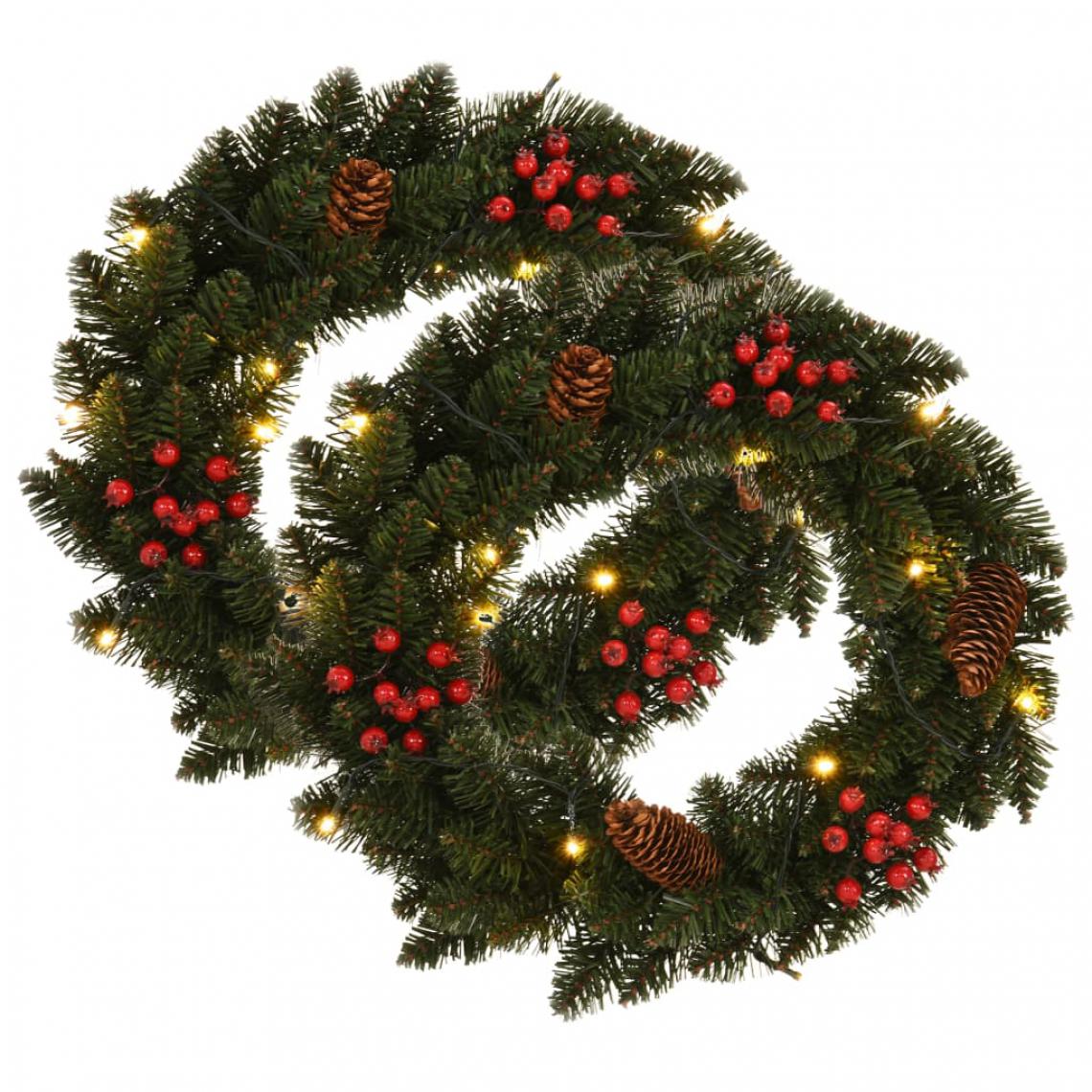 Wottes - Couronnes de Noël avec décoration 2 pcs Vert 45 cm - Décorations de Noël