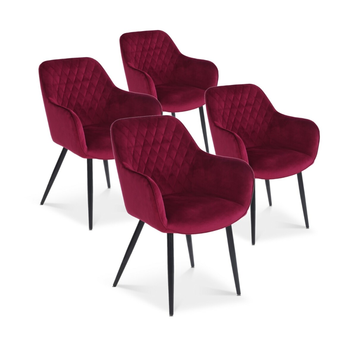 marque generique - Lot de 4 chaises Victoria en velours rouge pieds noir - Chaises