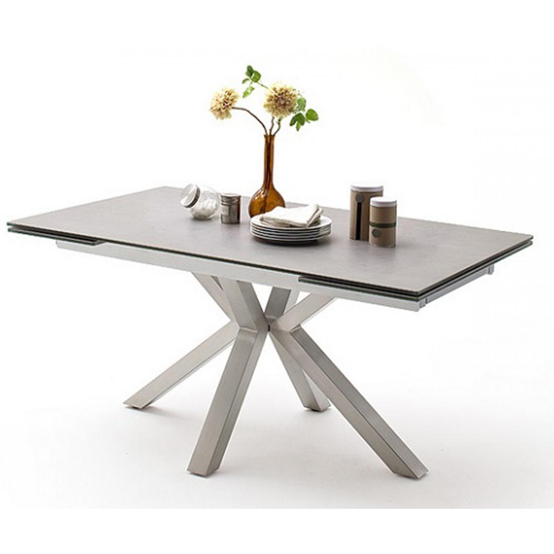 Pegane - Table à manger extensible en céramique gris clair et acier brossé - L.160-240 x H.76 x P.90 cm - Tables à manger