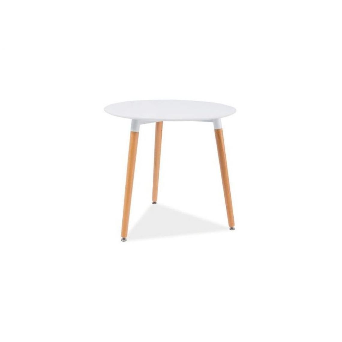 Hucoco - NOSAN - Table ronde de style scandinave - 80x80x75 cm - Plateau en bois MDF - Piètement en bois - Table fixe - Blanc - Tables à manger