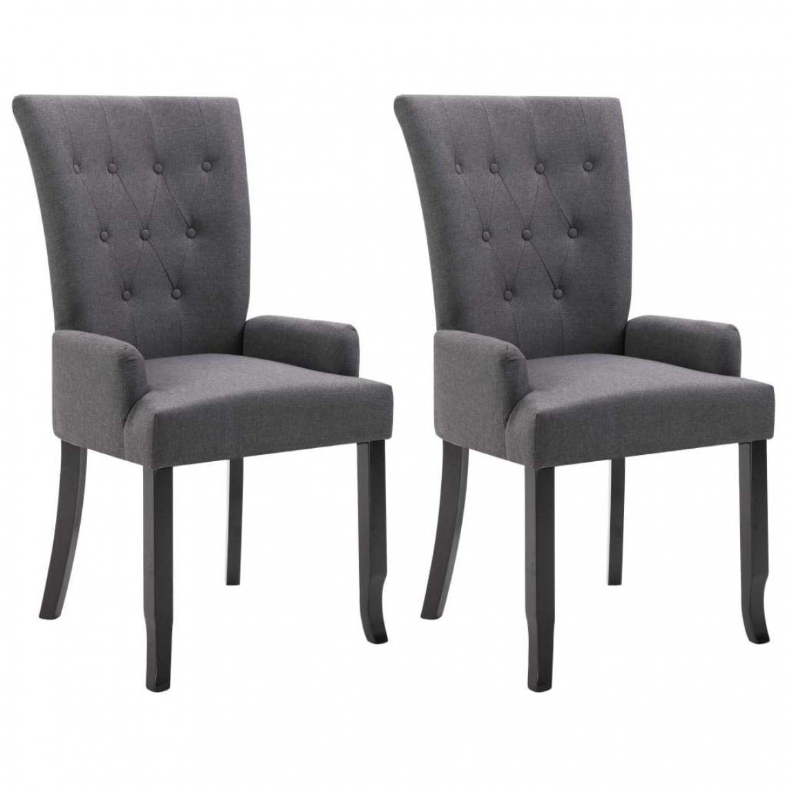 Decoshop26 - Lot de 2 chaises de salle à manger cuisine dossier capitonné en tissu gris foncé CDS021169 - Chaises