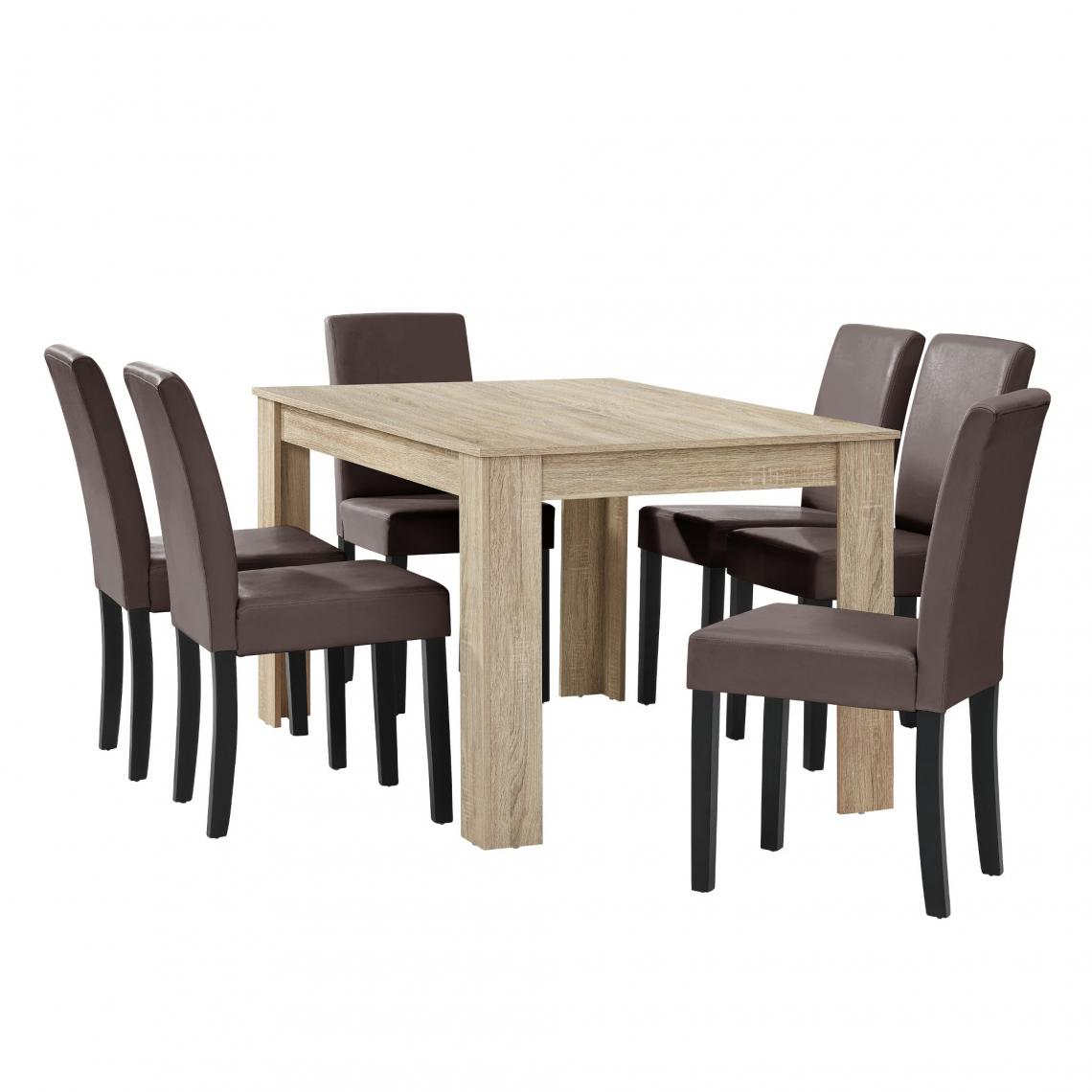 Helloshop26 - Table à manger avec 6 chaises marron 140 x 90 cm brun 03_0004050 - Tables à manger